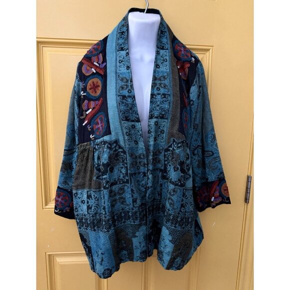 Soft Surroundings Embroidered Open Front Kimono Pocket Size Large Silk Sedona - Picture 5 of 5